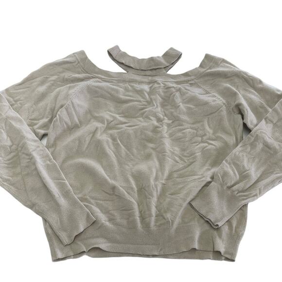 525 Sweater Womens Medium Cream Choker Cutout Halter Neck Knit Off Shoulder - Picture 6 of 12